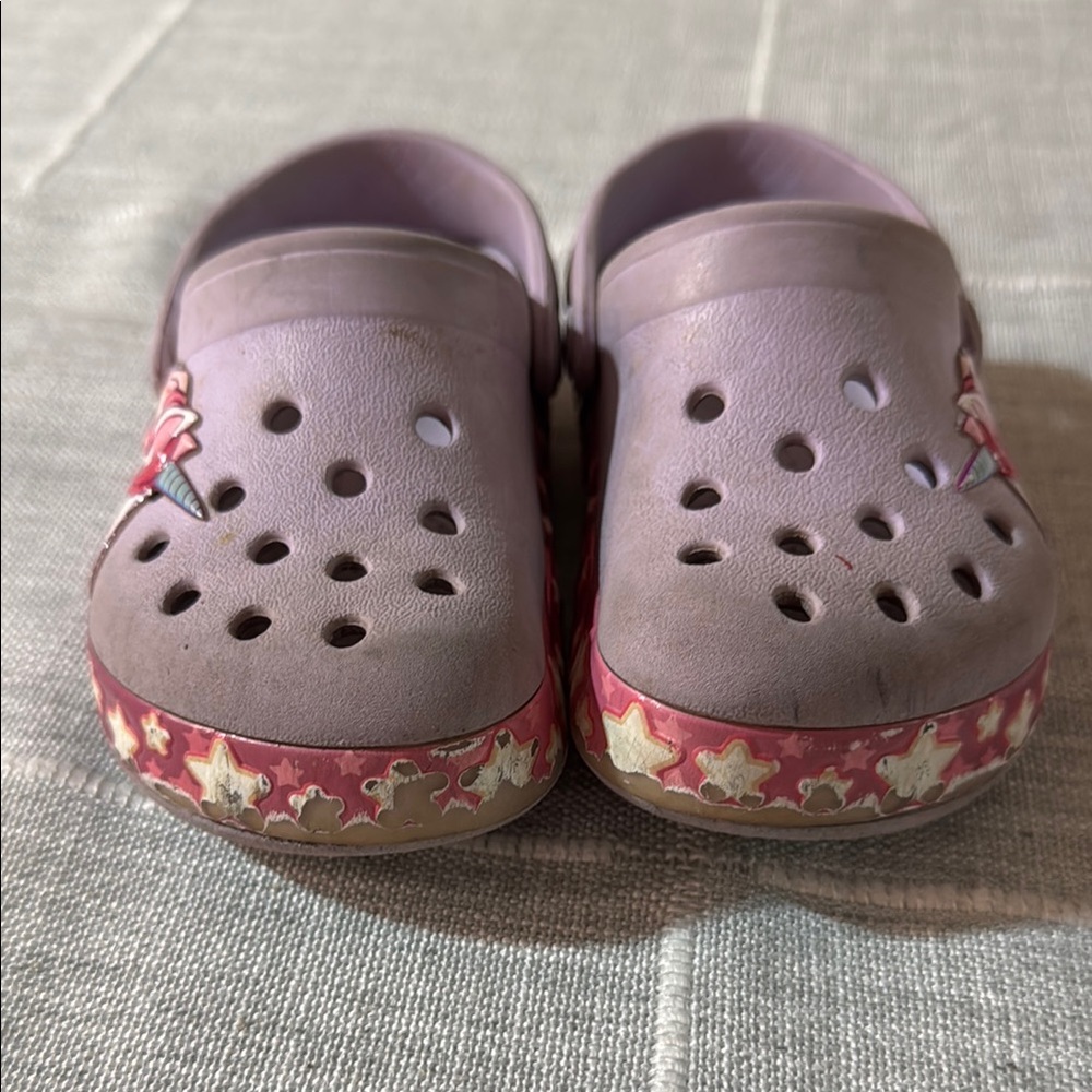 CROCS Pink and Purple Sandals with Floral Accents